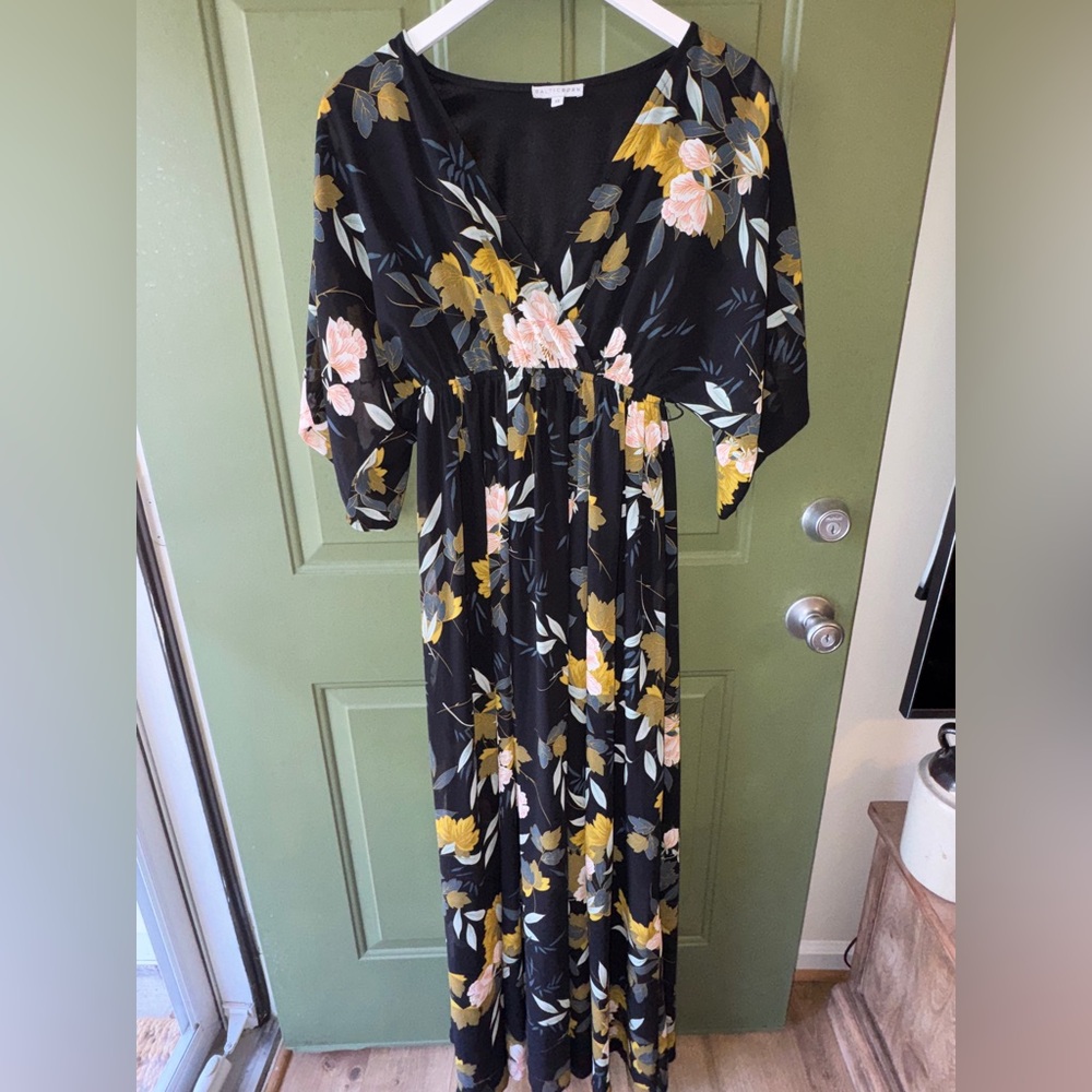 Baltic Born Black Dress with Floral Accents